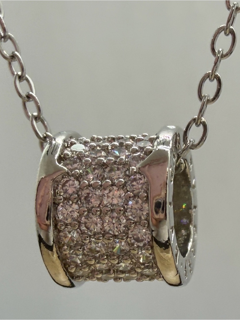 Silver Pendant Necklace with Clear Crystal Pavé